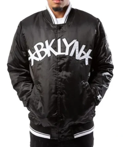Brooklyn Nets Full-Snap Varsity Satin Jacket