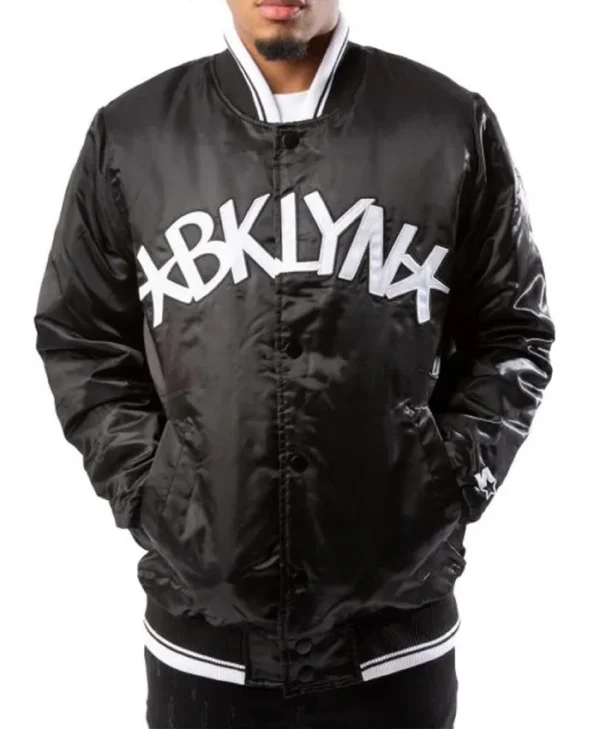 Brooklyn Nets Full-Snap Varsity Satin Jacket
