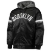 Shop Brooklyn Nets Full-Snap Satin Black Jacket with Gray Hood