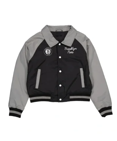 Brooklyn Nets Throwback Full-Snap Nylon Black and Gray Jacket