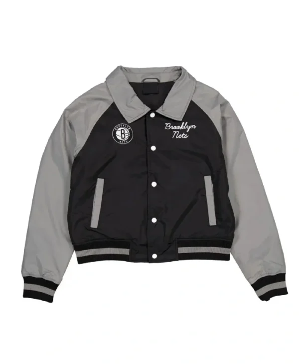 Brooklyn Nets Throwback Full-Snap Nylon Black and Gray Jacket