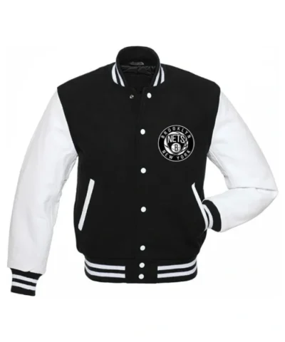 Brooklyn Nets Black and White Full-Snap Varsity Jacket