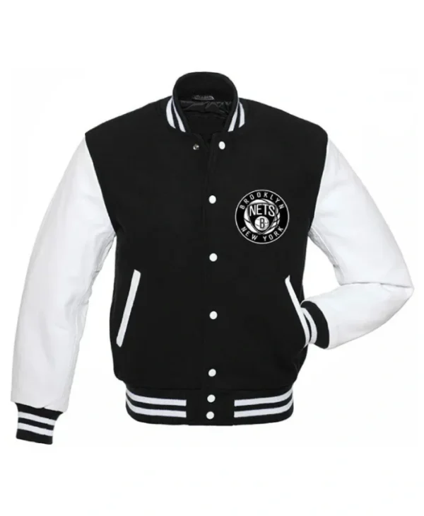 Brooklyn Nets Black and White Full-Snap Varsity Jacket