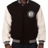 Brooklyn Nets Black and White Full-Snap WoolLeather Jacket