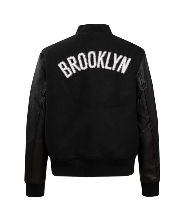 Brooklyn Nets Classic Varsity WoolLeather Black and White Jacket