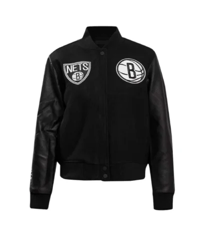 Shop Brooklyn Nets Classic Full-Zip WoolLeather Varsity Jacket