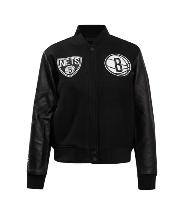 Shop Brooklyn Nets Classic Full-Zip WoolLeather Varsity Jacket