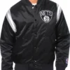 Brooklyn Nets Division Bomber Black Full-Snap Satin Jacket