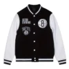 Shop Eastern Conference Brooklyn Nets Varsity Jacket Black and White Varsity Jacket