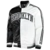 Shop Brooklyn NetsBrooklyn Nets Fast Break Full-Snap Satin Black and White Jacket Fast Break Full-Snap Satin Black and White Jacket
