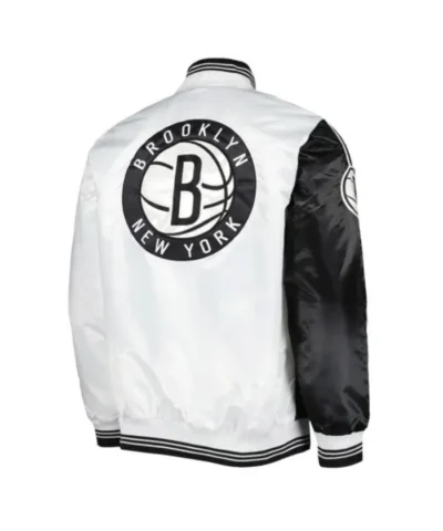 Brooklyn Nets Fast Break BlackWhite Satin Jacket