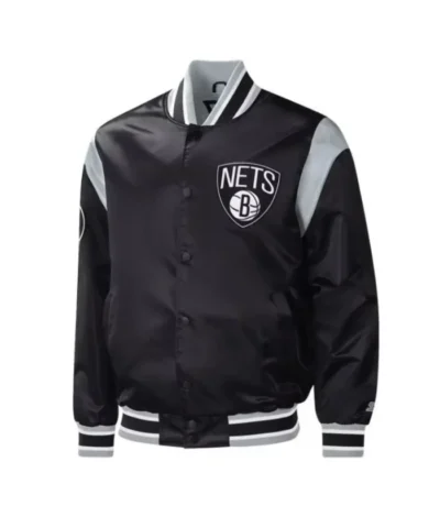 Force Play Brooklyn Nets Black Varsity Full-Snap Satin Jacket