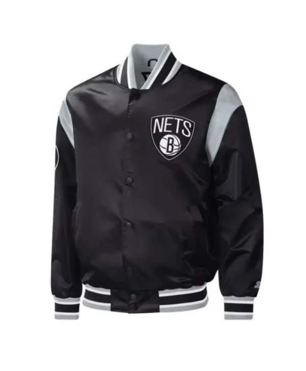 Force Play Brooklyn Nets Black Varsity Full-Snap Satin Jacket
