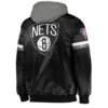 Brooklyn Nets Black Satin Jacket with Gray Hood