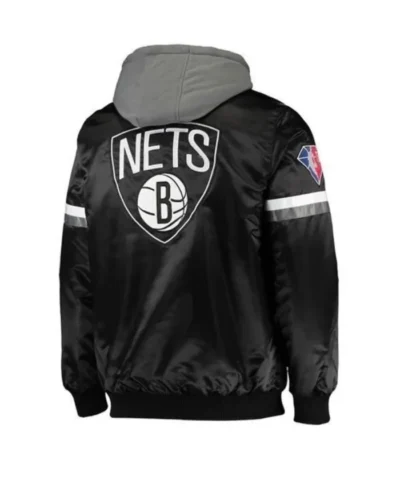 Brooklyn Nets Black Satin Jacket with Gray Hood