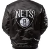 Brooklyn Nets Black Full-Snap Satin Jacket