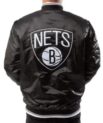 Brooklyn Nets Black Full-Snap Satin Jacket