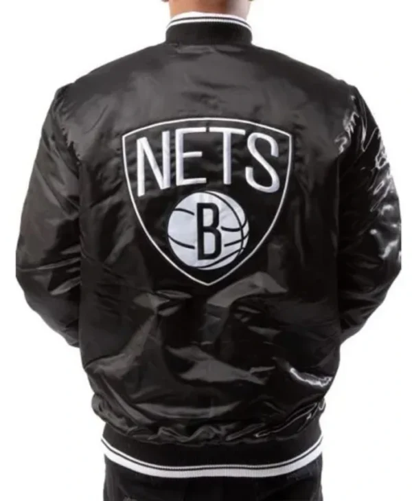 Brooklyn Nets Black Full-Snap Satin Jacket