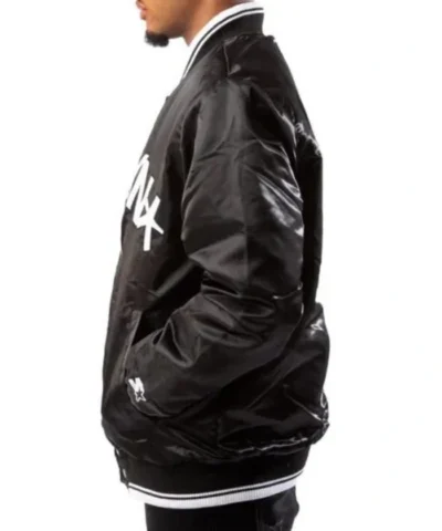 Shop Brooklyn Nets Full-Snap Varsity Satin Black Jacket