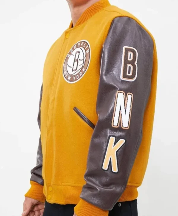 Shop Brooklyn Nets Full-Zip Orange and Brown Varsity Jacket