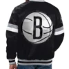 Shop Brooklyn Nets Home Game Varsity Full-Snap Satin Black Jacket