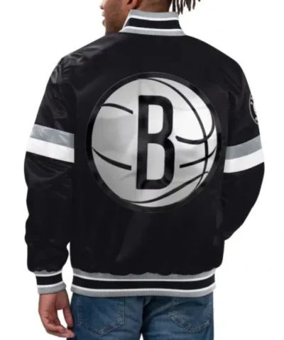 Shop Brooklyn Nets Home Game Varsity Full-Snap Satin Black Jacket