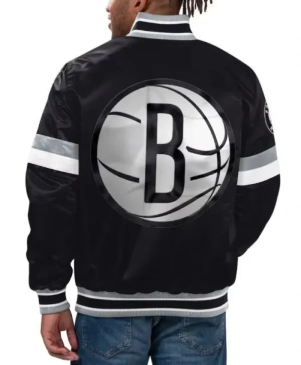 Shop Brooklyn Nets Home Game Varsity Full-Snap Satin Black Jacket