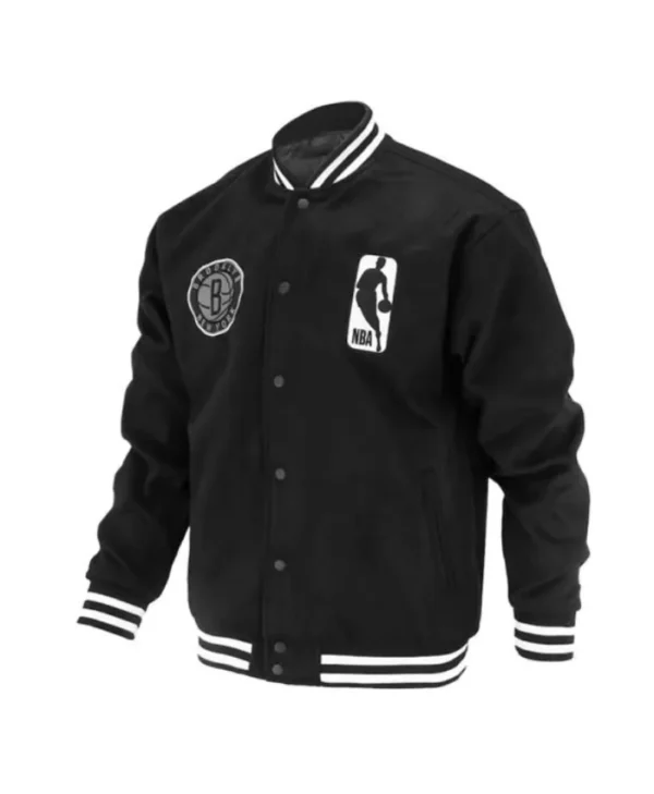 Brooklyn Nets Logoman Shadow Black Varsity Jacket