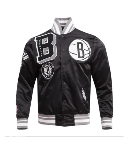 Brooklyn Nets Mashup Classic Rib Full-Snap Satin Black Jacket