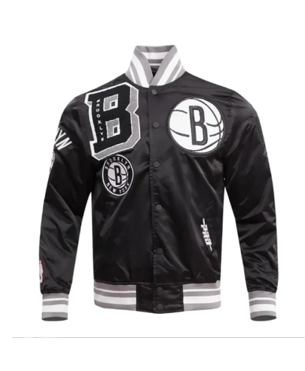 Brooklyn Nets Mashup Classic Rib Full-Snap Satin Black Jacket