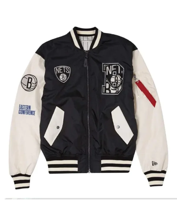 Shop New Era Brooklyn Nets Full-Zip Bomber Jacket