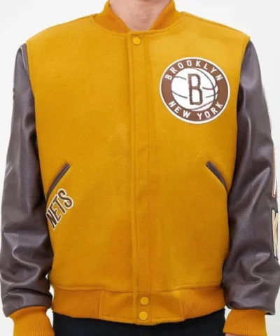 Brooklyn Nets Full-Zip Orange and Brown Varsity Jacket