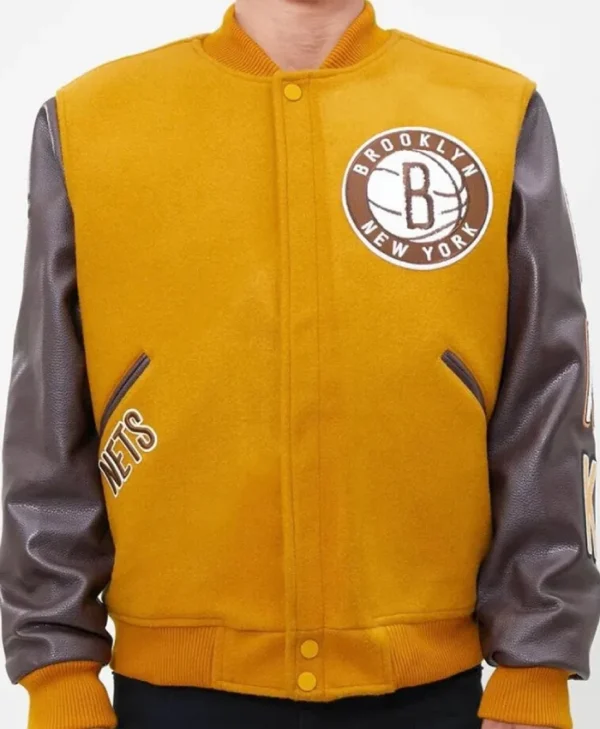 Brooklyn Nets Full-Zip Orange and Brown Varsity Jacket