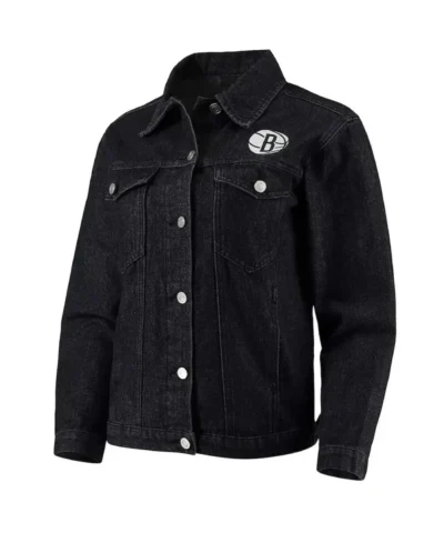 Shop Button-Up Brooklyn Nets Patch Denim Jacket