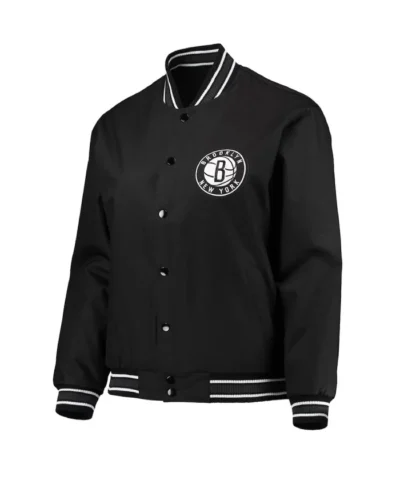 Shop Brooklyn Nets Black Poly Twill Full-Snap Jacket