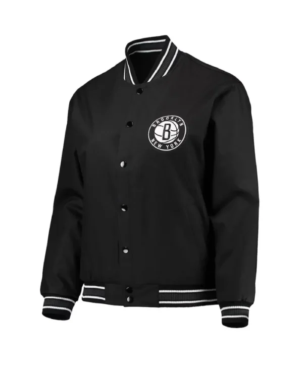 Shop Brooklyn Nets Black Poly Twill Full-Snap Jacket