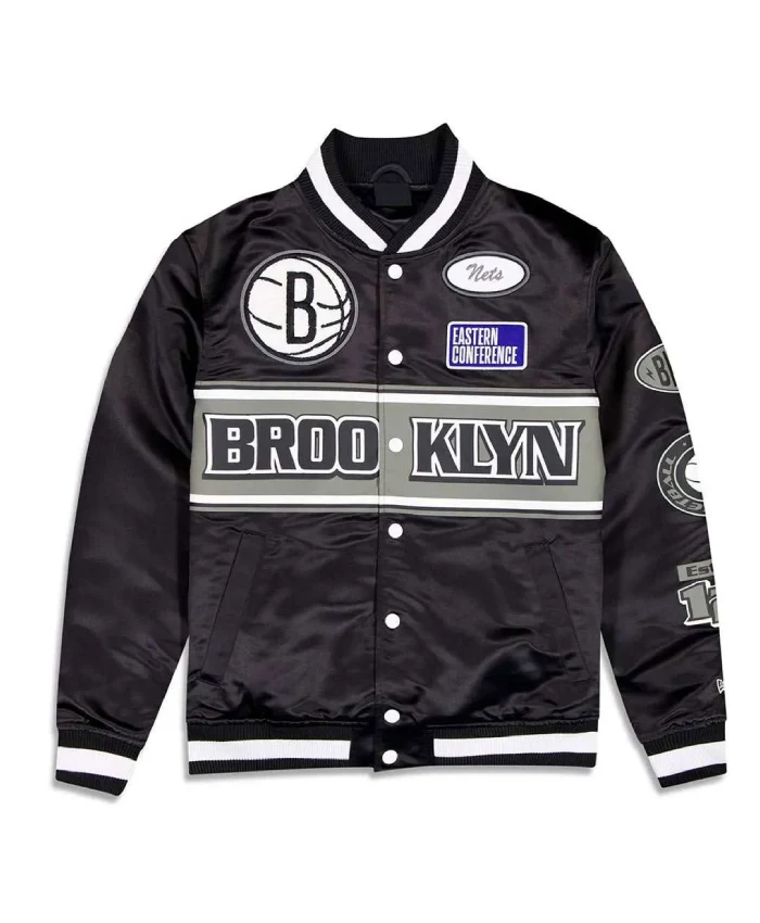 Brooklyn Nets 2024 Rally Drive Full-Snap Satin Black Jacket
