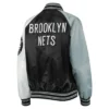 Brooklyn Nets Reliever BlackGray Satin Varsity Jacket