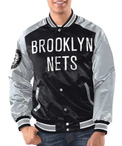 Shop Renegade Brooklyn Nets Full-Snap Varsity Satin Jacket