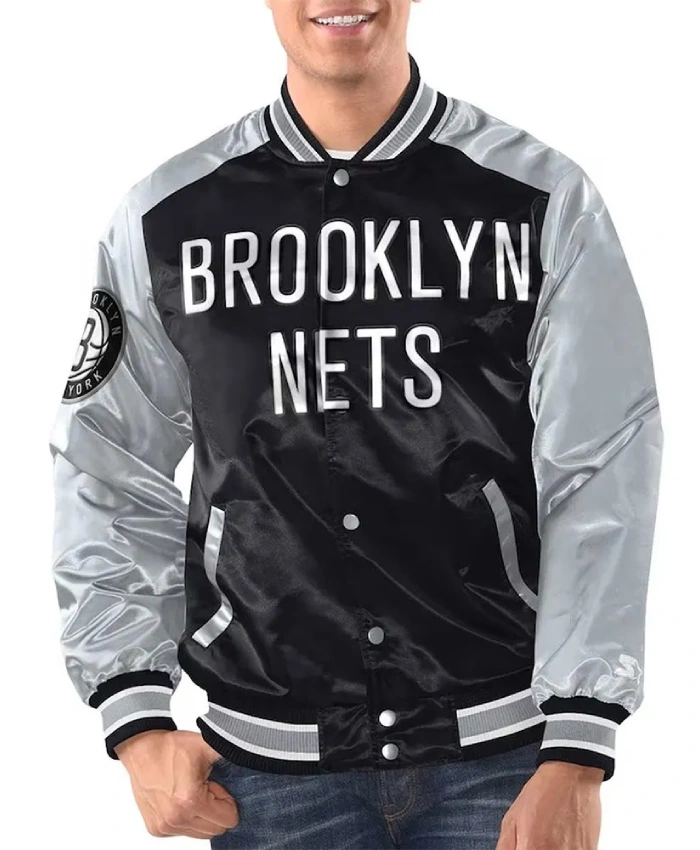 Shop Renegade Brooklyn Nets Full-Snap Varsity Satin Jacket