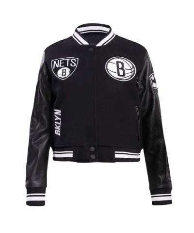 Brooklyn Nets Retro Classic CreamBlack Varsity Jacket