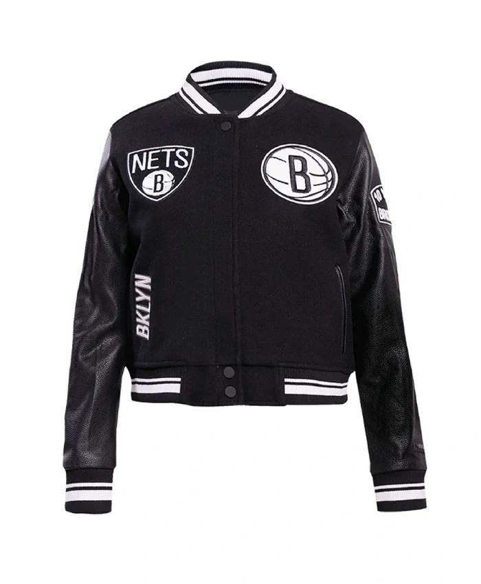 Brooklyn Nets Retro Classic CreamBlack Varsity Jacket