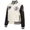 Shop Brooklyn Nets Retro Classic Varsity Full-Zip CreamBlack WoolLeather Jacket