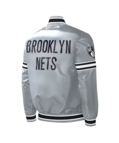 Brooklyn Nets Slider Gray Varsity Satin Jacket