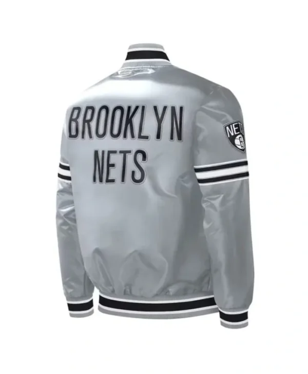 Brooklyn Nets Slider Gray Varsity Satin Jacket