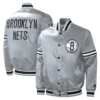 Brooklyn Nets Slider Varsity Full-Snap Satin Gray Jacket