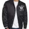 Black Brooklyn Nets Stitch Applique Varsity Full-Snap Satin Jacket