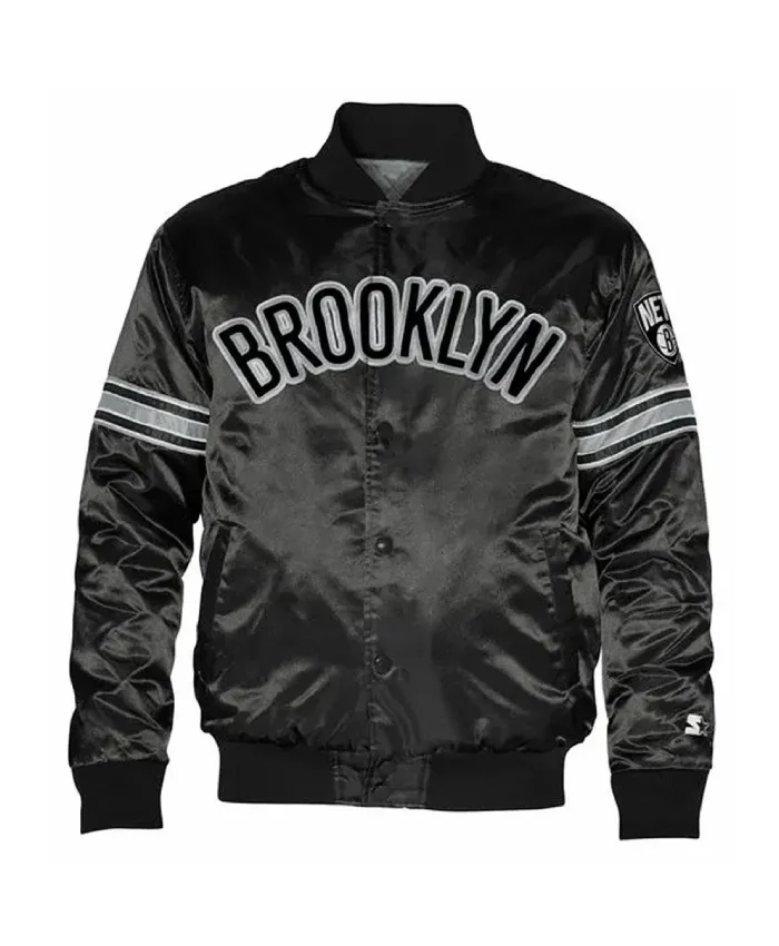 Brooklyn Nets Striped Black Satin Jacket
