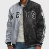 Brooklyn Nets Black and Gray Varsity Striped Satin Full-Snap Jacket