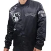 buy Brooklyn Nets Team Logo Full-Snap Black Satin Jacket